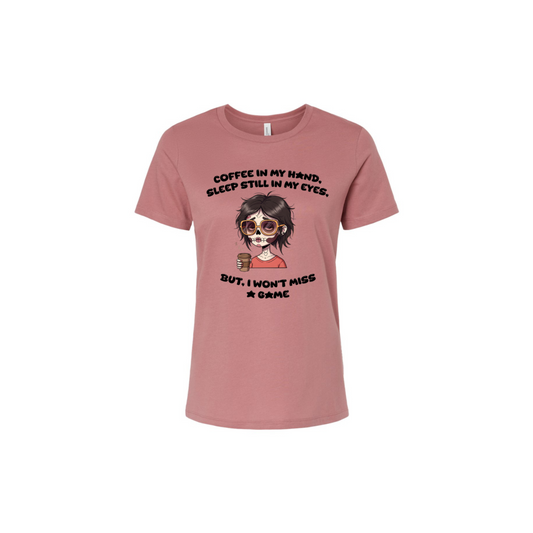 Pink water polo t-shirt with graphic design and text on a white background mom t shirt 