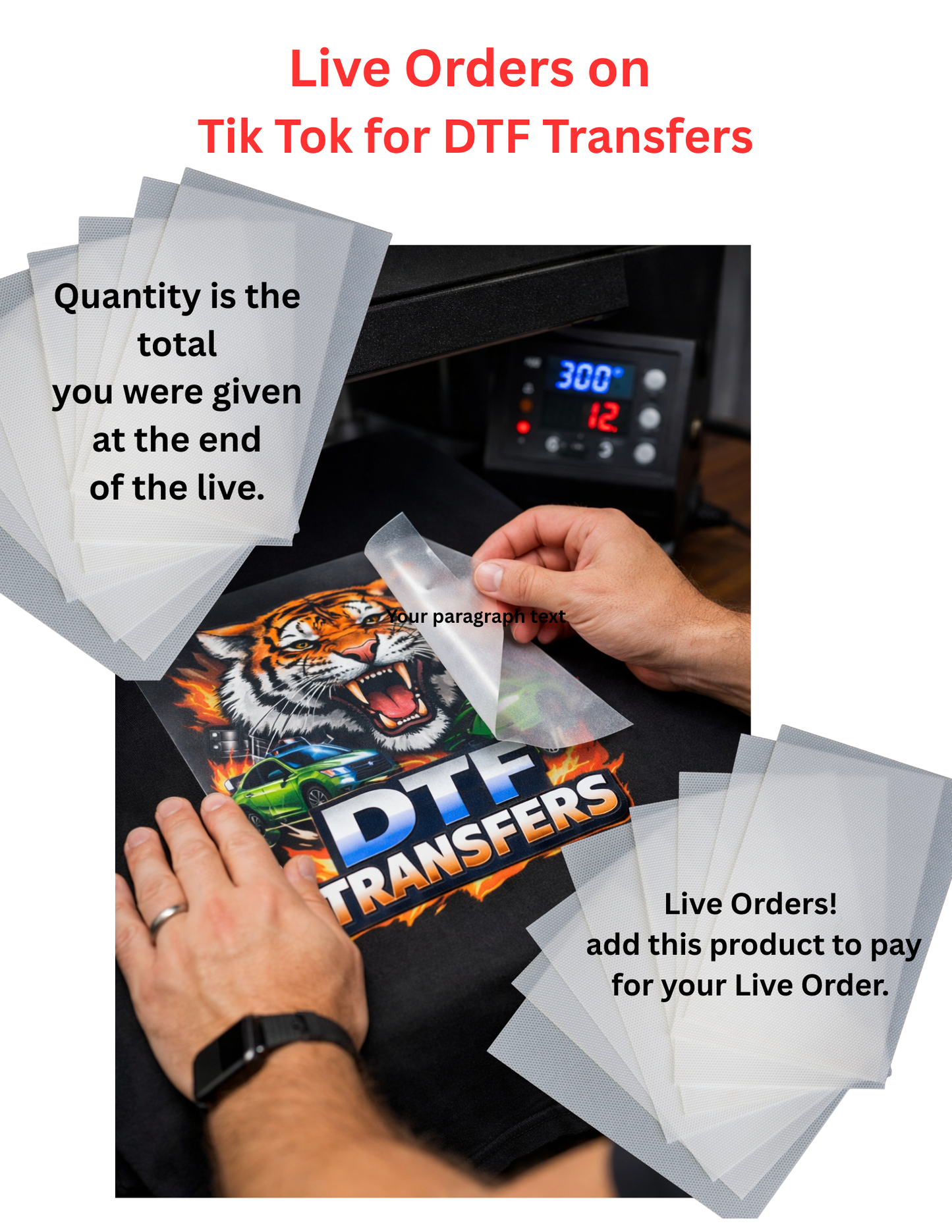 Live Tik Tok Order Direct to Film Ready to Press Heat Transfers