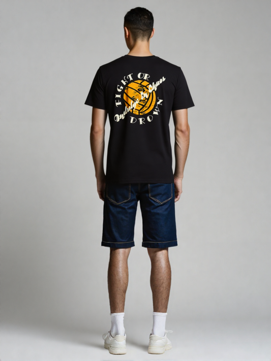 "Indulge in chaos"  image on back waterpolo t shirt